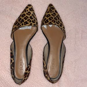 Cute JCrew Italian Leather leopard fur pointed flats. Good used condition.